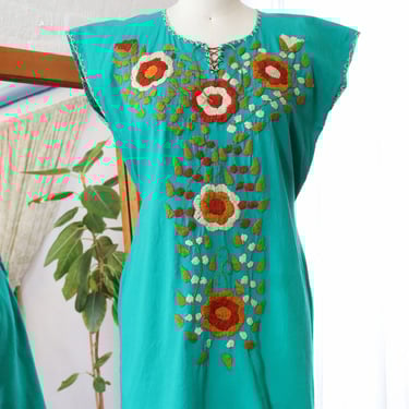 Teal Embroidered Mini Dress XS-M