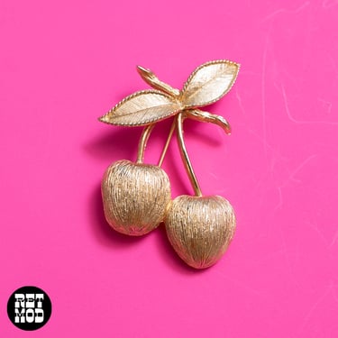 Adorable Statement Vintage Gold Cherries Brooch 