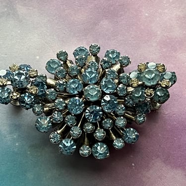 blue crystal jeweled brooch demi parure 1950s rhinestone ice starburst circle pin and earrings 