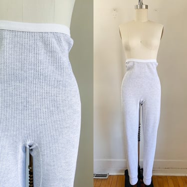 Vintage 1980s Gray Waffle Knit Thermal Pants / Long John / PJ pants // XL 