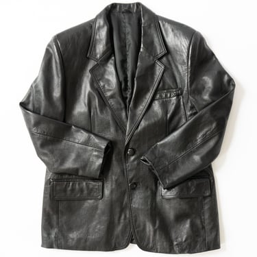 Vintage Oversized Leather Blazer in Black