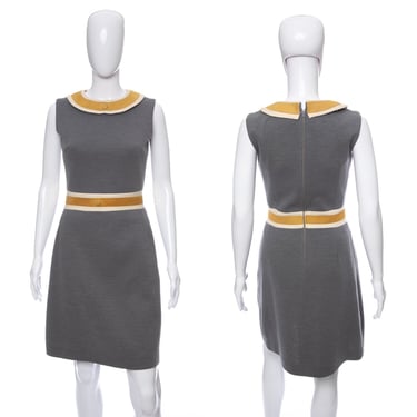 1960's Gray and Yellow Leather Mod Secretary Dress Size S