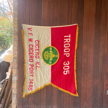 XXL Mid-Century Vintage Boy Scout Troop 305 Cicero VFW Post 1485 Flag Banner Fringe Annin Bunting Company 