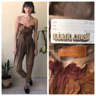 1970's Roberto Cavalli Jumpsuit / Metallic Stitched Leather Patchwork / Suede patchwork / New with Original Tags Seventies Jumpsuit 