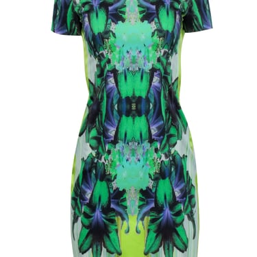 Elie Tahari - Green &amp; Multi Color Print Short Sleeve Dress Sz 4