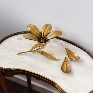 midcentury Italian white brass lotus sculptural ashtray &amp; candleholder