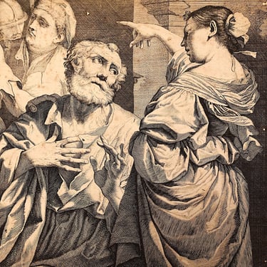 Giovanni Battista Dotti Engraving of The Denial of St. Peter - 1670 - After Lorenzo Pasinelli - Rare Early Etching - 17th Century - Museum 