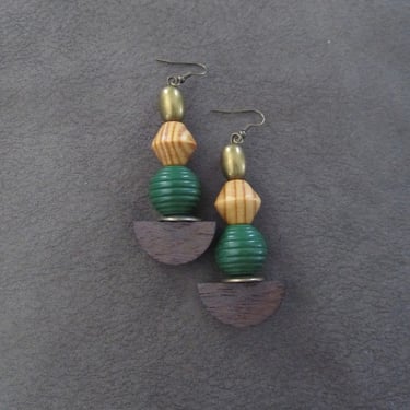 Bold green wooden earrings 