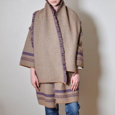 Softest Knit Aubergine + Wheat MISSONI Made in Italy Draped Scarf BABUSHKA Cozy Luxe Soft Blanket Wrap Cape Sweater Jacket Coat OS 
