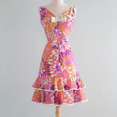 Sassy 1960's Pucci Inspired Sun Dress With Bow / SM