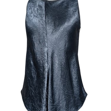 Vince - Slate Blue Crinkled Satin Sleeveless Blouse Sz M