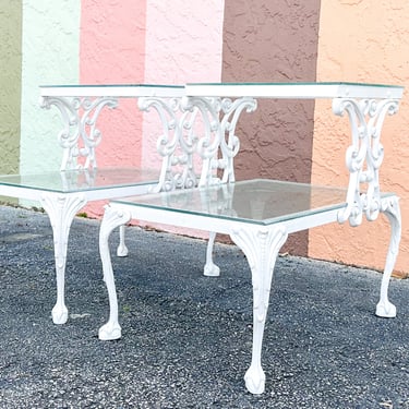 Pair of Palm Beach Chic Two Tier Side Tables