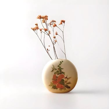 Vintage Otagiri Japan Hummingbird Porcelain Vase Slender Ikebana Bud Vase 