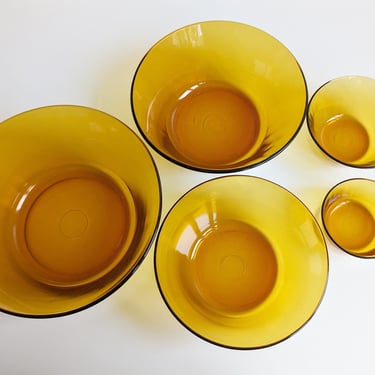 Glass Bowl Set, Amber Glass, Vintage Bowls 