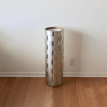 Paul Evans Style Brushed Aluminum Cylindrical Tall Plant Stand 