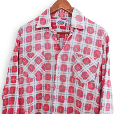 vintage plaid flannel / vintage work shirt / 1980s sun faded Dickies grunge cotton plaid flannel shirt Medium 