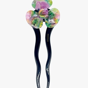Spring Flower Chignon Hair Pin- Muted Green & Purple