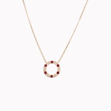 Ruby &amp; Diamond Open Circle Pendant Necklace