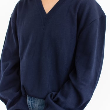Vintage Navy Blue V Neck Sweater | Jumper | Wool Blend Pullover | S M | 