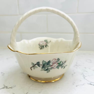 Like New Vintage Lenox Serenade Porcelain Basket with Robin Bird and Floral Design with Golden Trim -Made in the USA by LeChalet
