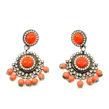 Lawrence Vrba Coral Bead Embellished Chandelier Earrings
