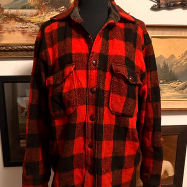 Vintage 1940s Woolrich Buffalo Plaid MACKINAW Jacket Wool Button Down USA Men’s Small 