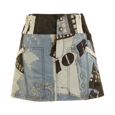 Dior Denim Print Zipper Mini Skirt