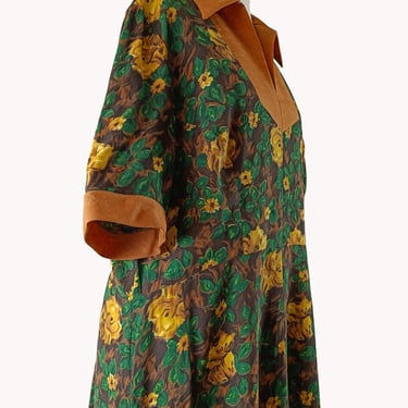 Caramel & Forest Green 1960s Day Dress Size M 