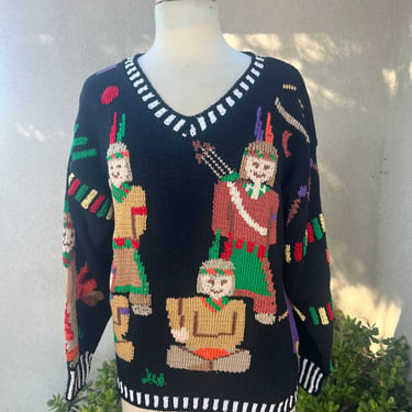 Vintage 1988 Berek sweater pullover Native American theme Sz M 