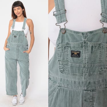 Muted Green Corduroy Overalls Y2K Union Bay Suspender Pants Baggy Bib Cargo Overall Vintage 00s Dungarees Coveralls Streetwear Small 