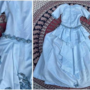 True vintage 1960’s ice blue evening gown | pale powder blue formal dress, floor length princess ballgown, M 