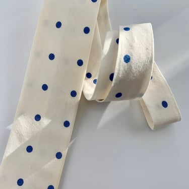 Early 1960's Polka Dot Tie - Sky Blue Polka Dots on White - 100% Cotton - Narrow Mod Profile 