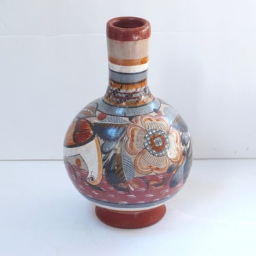 Mexican Pottery Vase Tonala Vase 9" vase Gray Blue Brown Mexico Folk Art Vase Earth Tones Mexican Clay Vase Boho Pottery Vase 