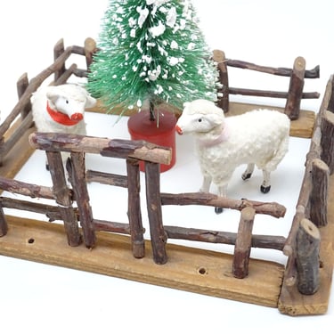 Antique German Twig Fence  with Gate for Feather Christmas Tree,  Putz or Nativity Creche, Vintage GERMANY 
