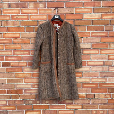 vintage 60s brown tweed long coat / s small 