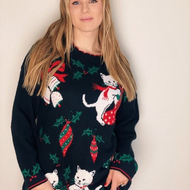 Vintage Christmas Holiday Cat Sweater 