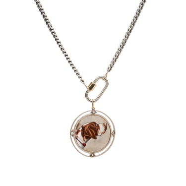 Antique Silver, Platinum & 15k gold  Enamel & Diamond Dog Medallion Pendant