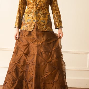 1990s Copper Silk Organza Pleated Ball Skirt 
