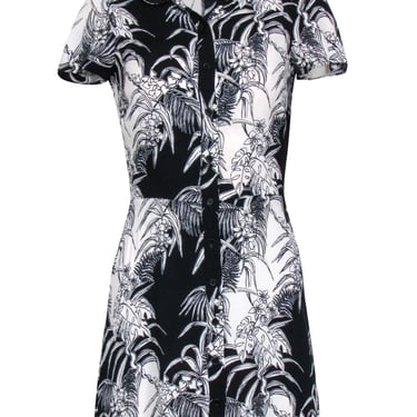 Reformation - Black & Ivory Print Short Sleeve Button Front Shirt Dress Sz 2
