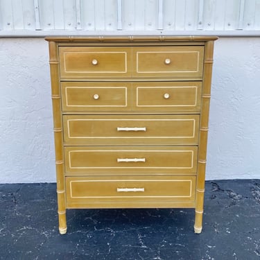 Vintage Faux Bamboo Tallboy Dresser Project - Coastal Chest with 5 Drawers Hollywood Regency Bedroom Furniture 