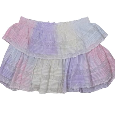 LoveShackFancy - Pastel Pink, Purple, & Off-White Ruffled Mini Skirt Sz XL