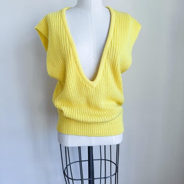 Vintage 1980s Lemon Yellow Knit Vest / M-L 