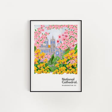 Venue Illustration The National Cathedral of Washington DC Art Print, Cubicle Decor, Travel Prints 