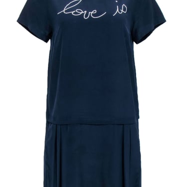 Zadig & Voltaire - Navy Short-Sleeve Dress w/ Embroidery Sz S