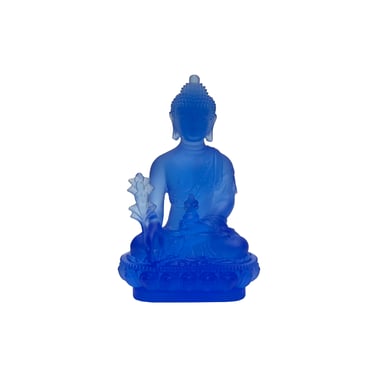 5" Deep Blue Crystal Glass Cross Leg Medicine Amitabha Shakyamuni Buddha ws3669E 