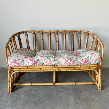 Vintage Curved Back Bamboo Rattan Settee 