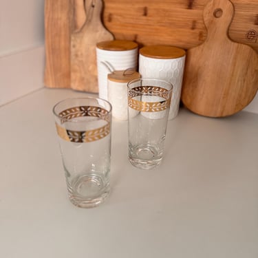 Vintage Gold Laurel Leaf Highball Tumblers - Set of 2 