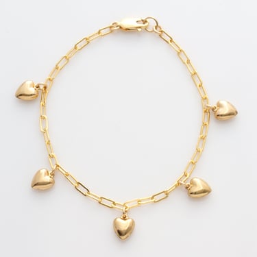 Heart Bracelet, 14k Gold Filled Puffy Heart Charm Bracelet, Valentine's Day Gift for Her, Dainty Gold Charm Bracelet, Layering Bracelet 