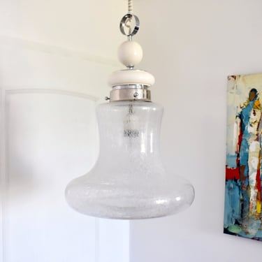 Vintage Italian Murano Glass Chandalier/ Transparent Glass Pendant Light/ Vintage 70's Design Lamp/ Midcentury Modern Mushroom Pendant Light 