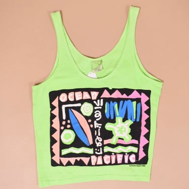 Green Neon 1990 Puffy Graphic Cropped Tank By OP, XS/S